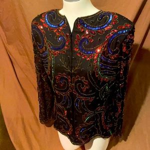 Stenay woman’s Silk Embroidered beaded sequin Large Long sleeve woman dress top